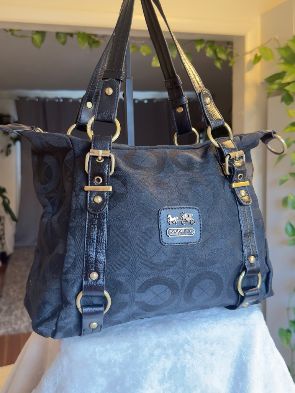 Coach Black Op Art Alexandra Satchel Shoulder Bag 15275